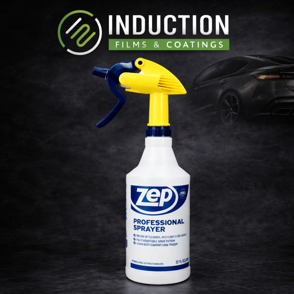 Zep professional sprayer with Induction Films & Coatings logo on a dark background